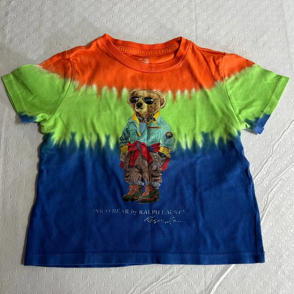 Ralph Lauren Polo Bear Tie Dye T-Shirt Kids 24M Orange Green Blue Graphic Tee